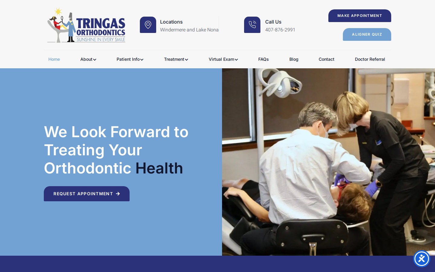 Tringas Orthodontics website screenshot