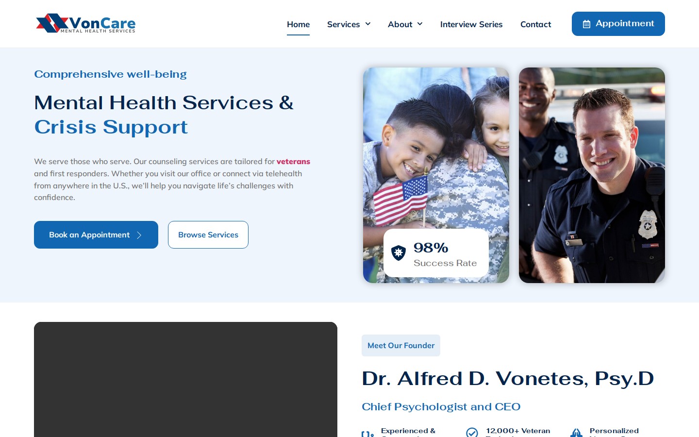 Voncare Mental Health Services website screenshot